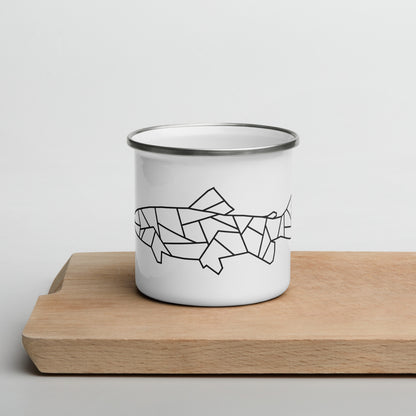 Trout logo enamel mug